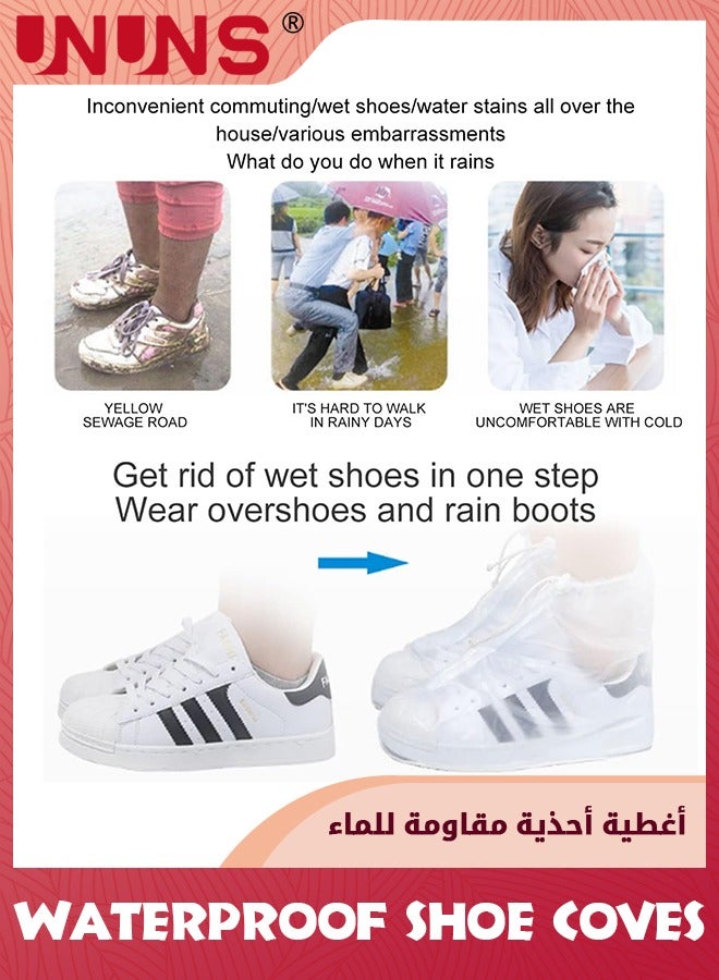 UNUNS Rain Shoe Covers,2 Pairs PVC Non-Slip Shoe Covers With Zipper Drawstring,Men Women Reusable Waterproof Shoe Protectors,Transparent Rain Snow Boot Shoes Cover For Cycling Outdoor Camping,L - Image 4