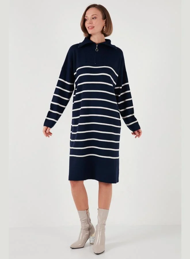 Lela Lela Striped Half-Zip Slit Knit Dress Women's Dress 4615183