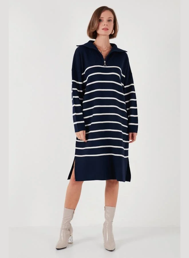 Lela Lela Striped Half-Zip Slit Knit Dress Women's Dress 4615183