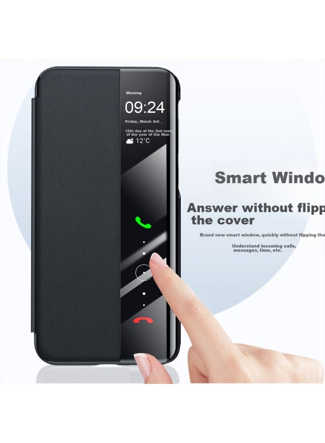 Kmaxai Huawei Pura80 Ultra Phone Case Puraultra Leather Protective Cover Full Body Slim Flip Business Leather Case With Smart Window Sleep/Wake Function Black - Image 1