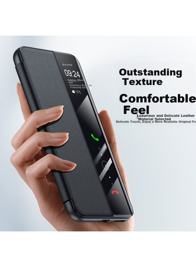 Kmaxai Huawei Pura80 Ultra Phone Case Puraultra Leather Protective Cover Full Body Slim Flip Business Leather Case With Smart Window Sleep/Wake Function Black - Image 3