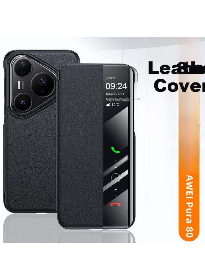 Kmaxai Huawei Pura80 Ultra Phone Case Puraultra Leather Protective Cover Full Body Slim Flip Business Leather Case With Smart Window Sleep/Wake Function Black - Image 4