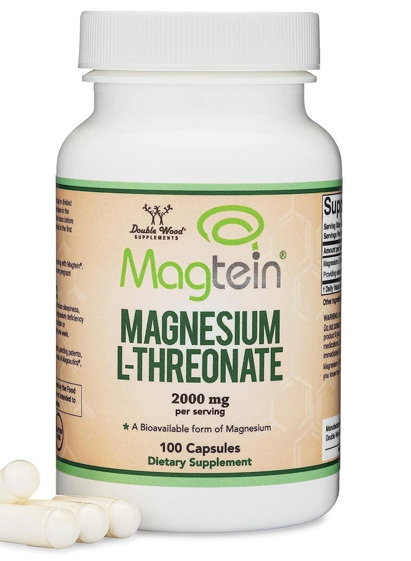 Double Wood Supplements Magtein Magnesium L-Threonate, 2000 mg – 100 Capsules - Image 1