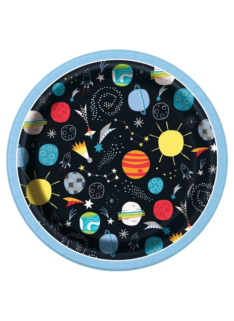 Unique Outer Space Planets Disposable Paper Plates Black 18cm 8-Pack - Image 1