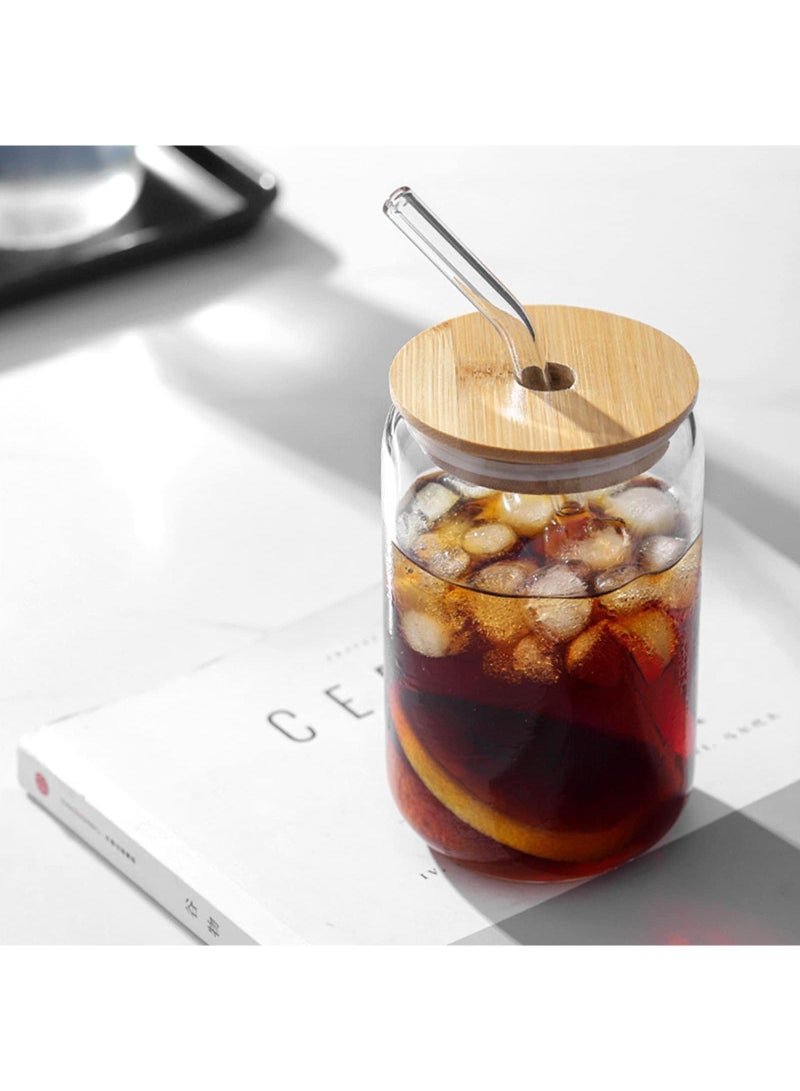 Sweet seven Bamboo Lid Glass Cups with Glass Straw - Set of 2PCS,550ml Can Shaped Tumblers for, Tea, Soda, Iced Coffee - Includes 2 Two Straw Brushes and one Cup Brush  - Image 3