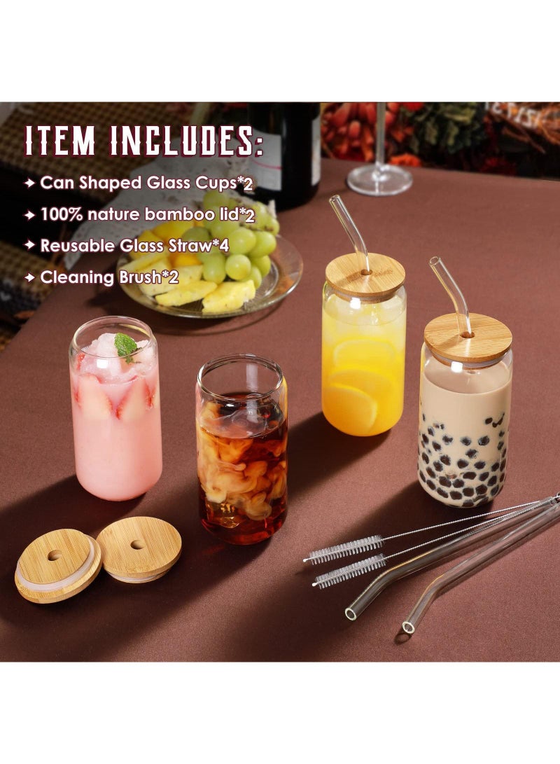 Sweet seven Bamboo Lid Glass Cups with Glass Straw - Set of 2PCS,550ml Can Shaped Tumblers for, Tea, Soda, Iced Coffee - Includes 2 Two Straw Brushes and one Cup Brush  - Image 5