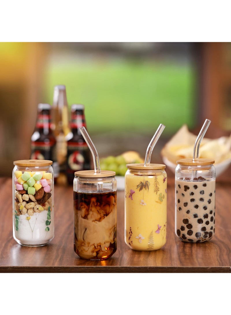 Sweet seven Bamboo Lid Glass Cups with Glass Straw - Set of 2PCS,550ml Can Shaped Tumblers for, Tea, Soda, Iced Coffee - Includes 2 Two Straw Brushes and one Cup Brush  - Image 4