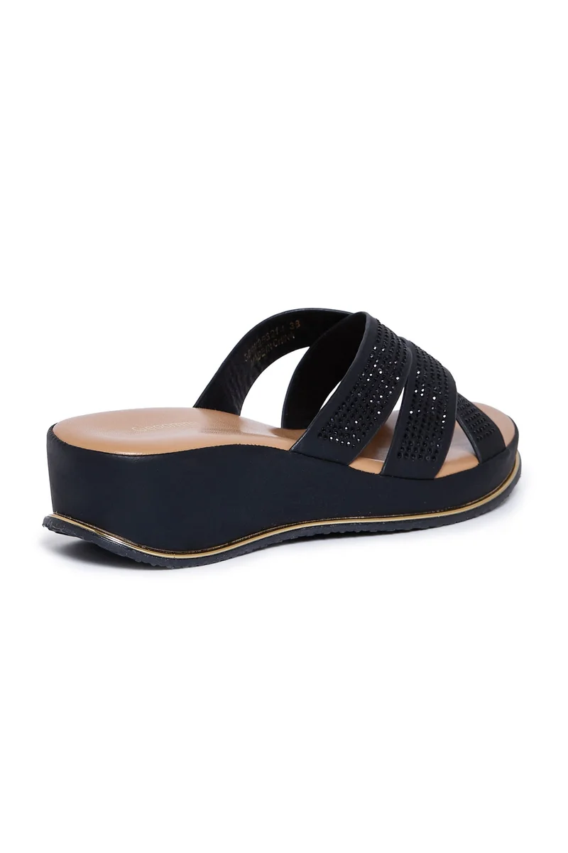 Geoomnii BLACK Geoomnii Comfort Slide Sandals for Women – Cushioned Slip-On Casual Sandals for Daily Wear, Home, Travel & Walking for Women | Best Price UAE