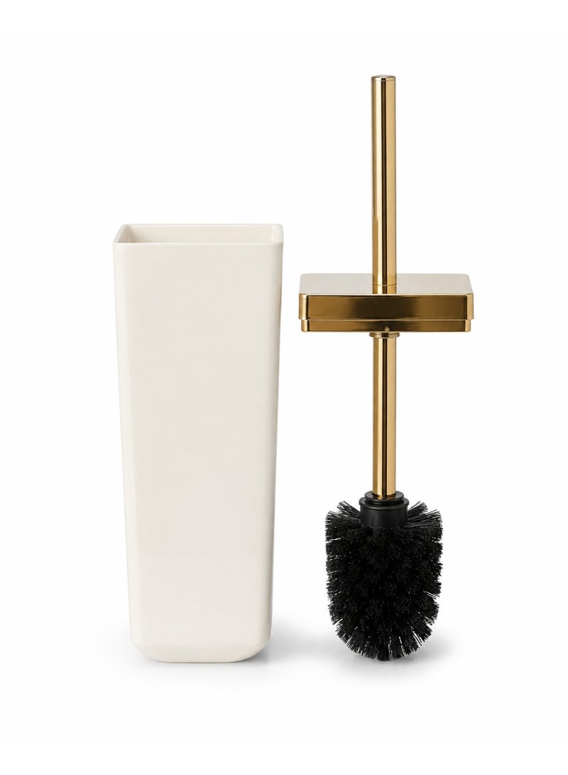 Primanova Toilet Brush with Holder Acrylic Gold-Tone Handle Compact Bathroom Cleaning Set for Home Hotel & Commercial Bathrooms 10 × 10 × 39 cm (Beige/Gold) - Image 2