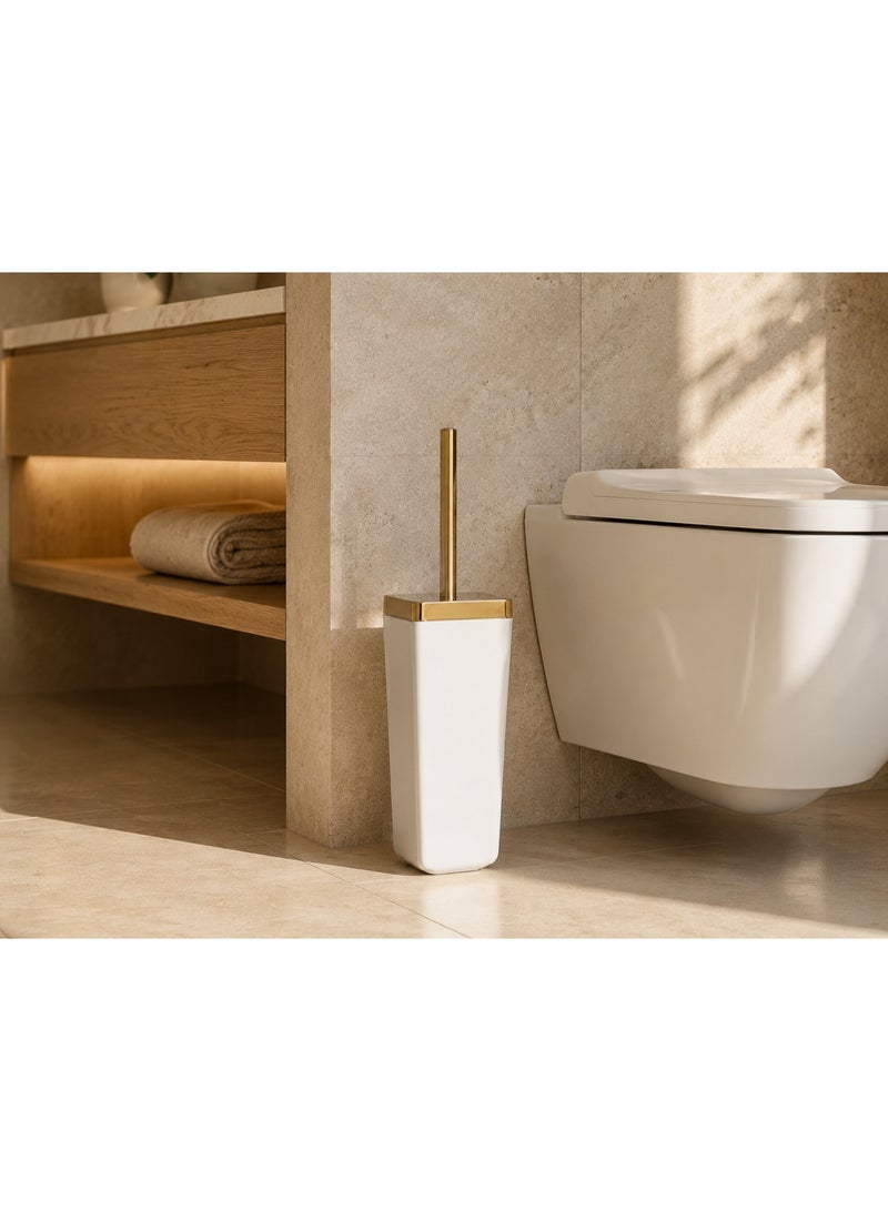 Primanova Toilet Brush with Holder Acrylic Gold-Tone Handle Compact Bathroom Cleaning Set for Home Hotel & Commercial Bathrooms 10 × 10 × 39 cm (Beige/Gold) - Image 3