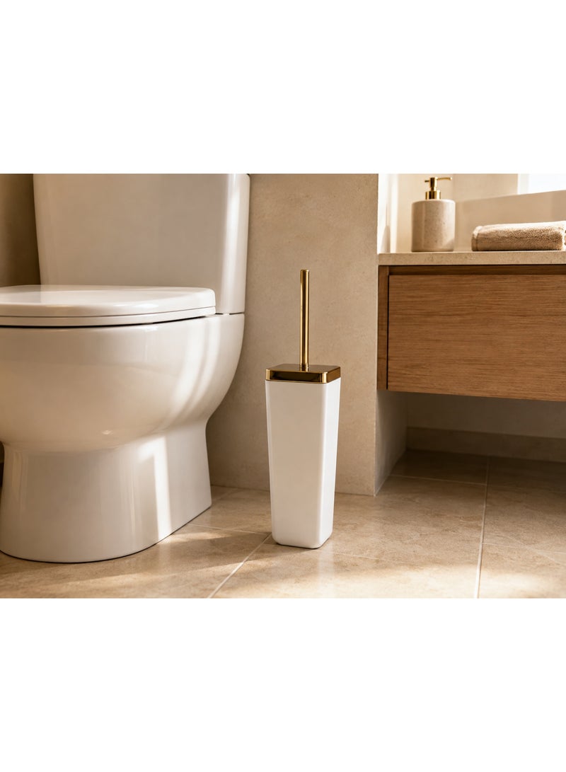 Primanova Toilet Brush with Holder Acrylic Gold-Tone Handle Compact Bathroom Cleaning Set for Home Hotel & Commercial Bathrooms 10 × 10 × 39 cm (Beige/Gold) - Image 4