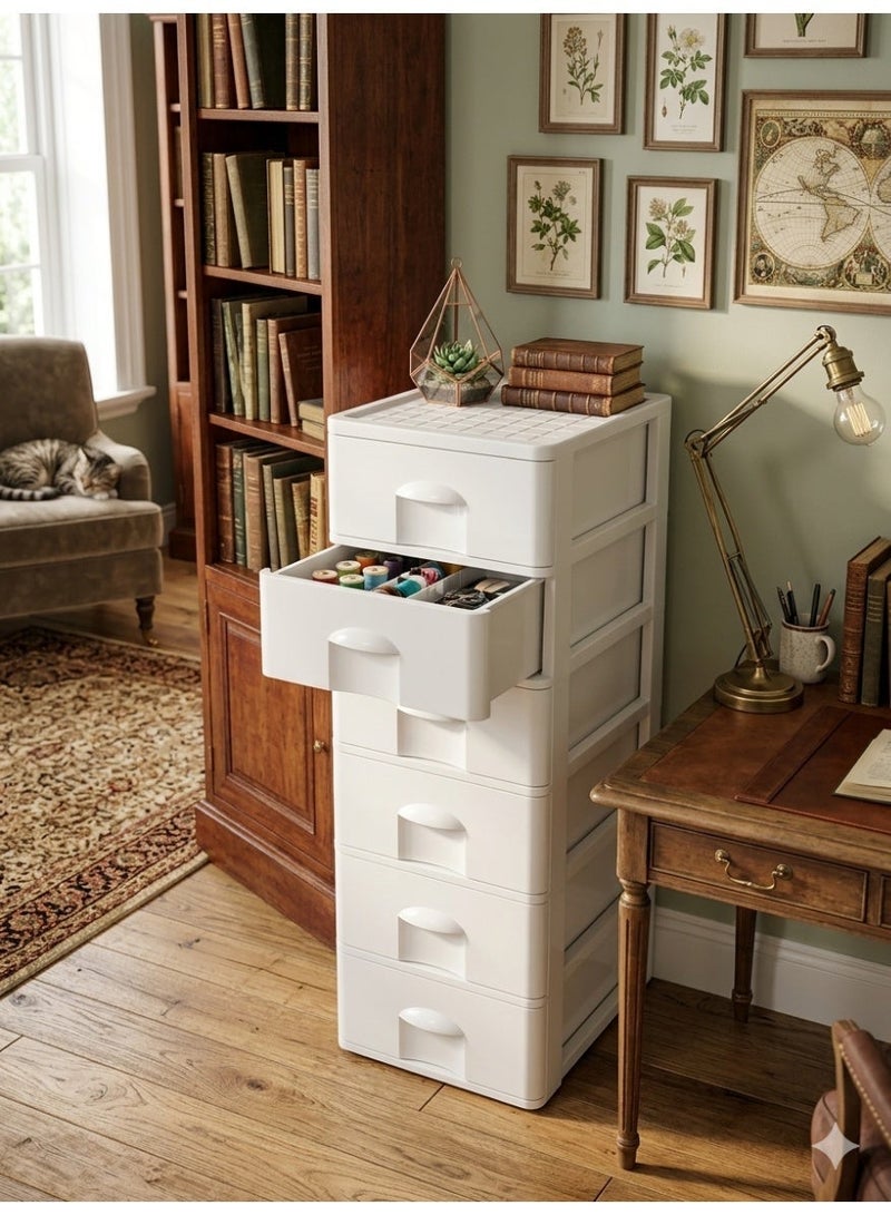 Living 6-Tier Mobile Plastic Drawer Unit for Home Organization | Versatile Vertical Storage Organizer with Wheels | Modern and Practical Slim Storage Solution - Image 2