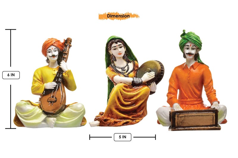 Karigaari India Polyresine Set of 3 Rajasthani Men & Women Playing Different Instruments - Image 3