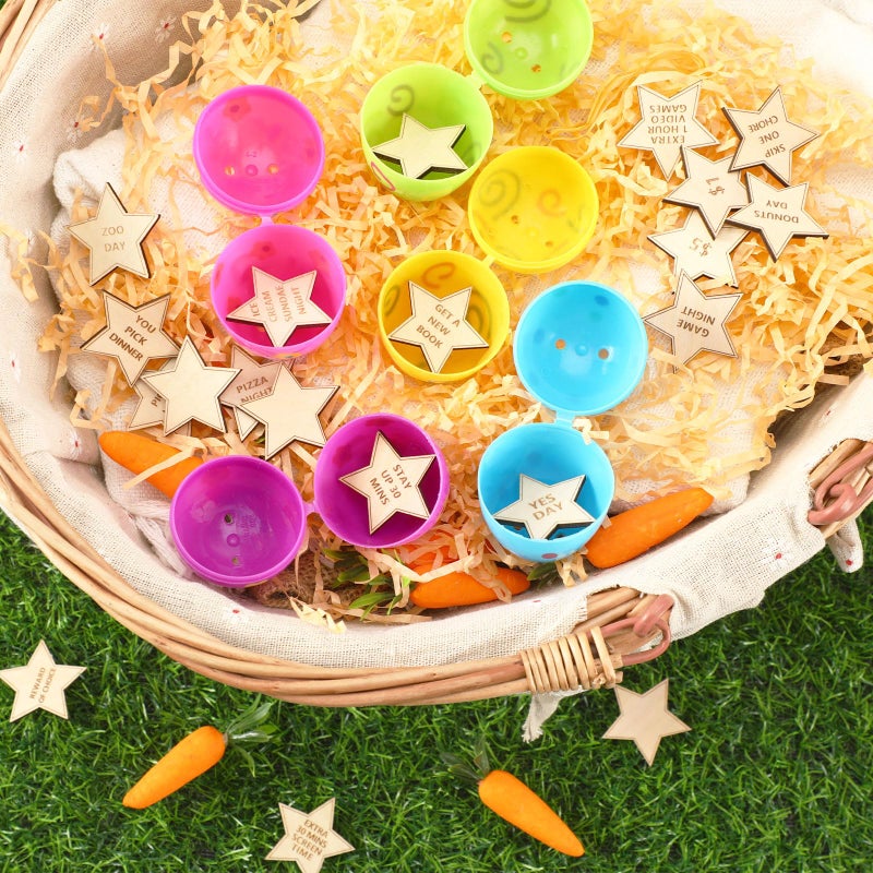 CypherX Easter Egg Fillers- Wood Easter Reward Tokens, Easter Prizes Stuffers Coins, Family Night Tokens, 24 Redeemable Tokens+6 Blank DIY Tokens, Unique Family Easter Egg Hunt Activities- Star - Image 3