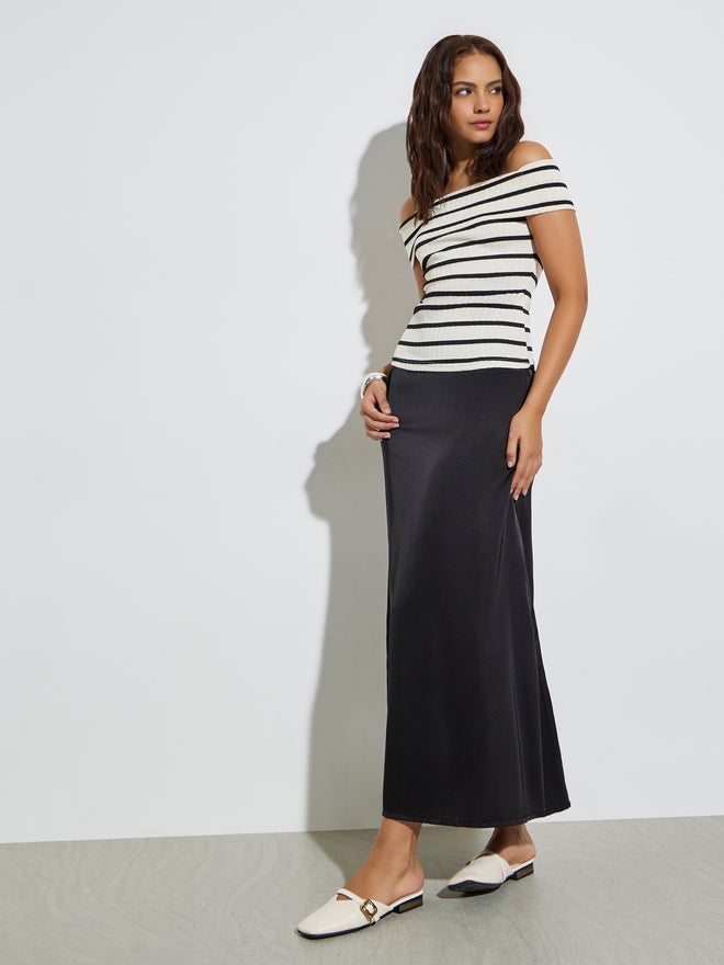 Styli Striped Off Shoulder Knit Top - Image 2
