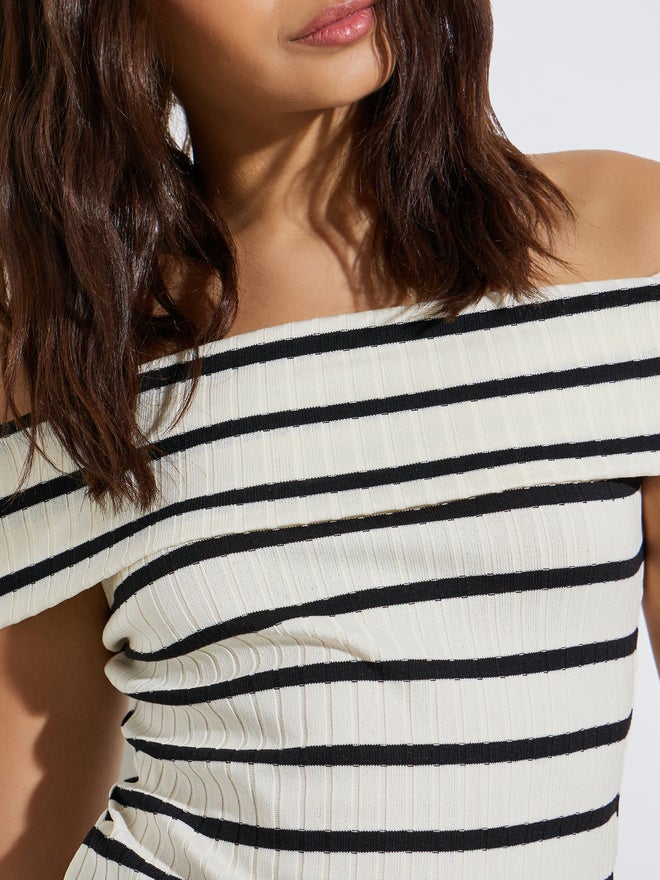 Styli Striped Off Shoulder Knit Top - Image 3