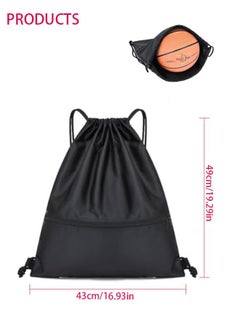 PYC Drawstring Backpack,Sports Canvas Bag,Waterproof Oxford Fabric Drawstring Bag,Swimming Bag,Basketball Bag,Soccer Bag,Zipper 43*49cm(Black)  - Image 4