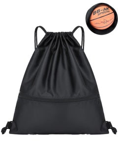 PYC Drawstring Backpack,Sports Canvas Bag,Waterproof Oxford Fabric Drawstring Bag,Swimming Bag,Basketball Bag,Soccer Bag,Zipper 43*49cm(Black)  - Image 1