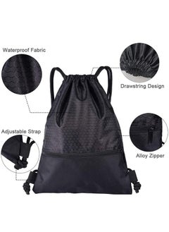 PYC Drawstring Backpack,Sports Canvas Bag,Waterproof Oxford Fabric Drawstring Bag,Swimming Bag,Basketball Bag,Soccer Bag,Zipper 43*49cm(Black)  - Image 2