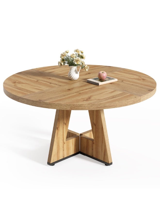 LITTLE TREE طاولة طعام دائرية لـ 2-6 أشخاص، طاولة مطبخ 120 سم مع قاعدة خشبية، تصميم حديث للإيجارات والمعيشة في الشقق، طاولة عشاء صغيرة حديثة لغرفة الطعام، المطبخ، غرفة المعيشة - Image 1