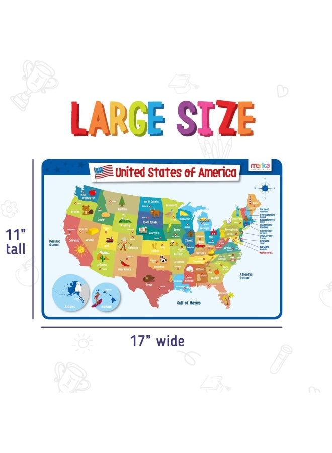 merka Placemats for Kids 4 Pack Educational Placemat Mat for Dining Table Non Slip Washable Reusable Learning US Presidents Famous People Periodic Table of Elements  USA Map v2 - Image 4