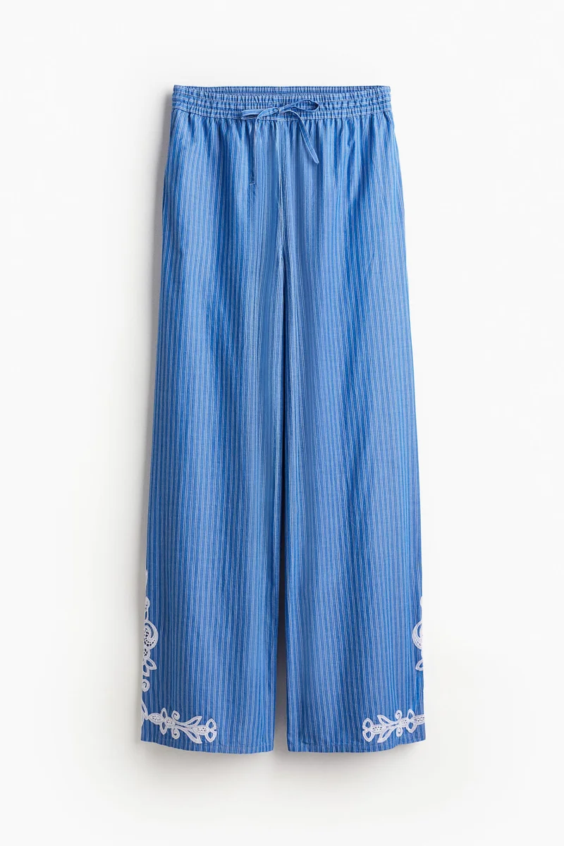 H&M Embroidered cotton trousers