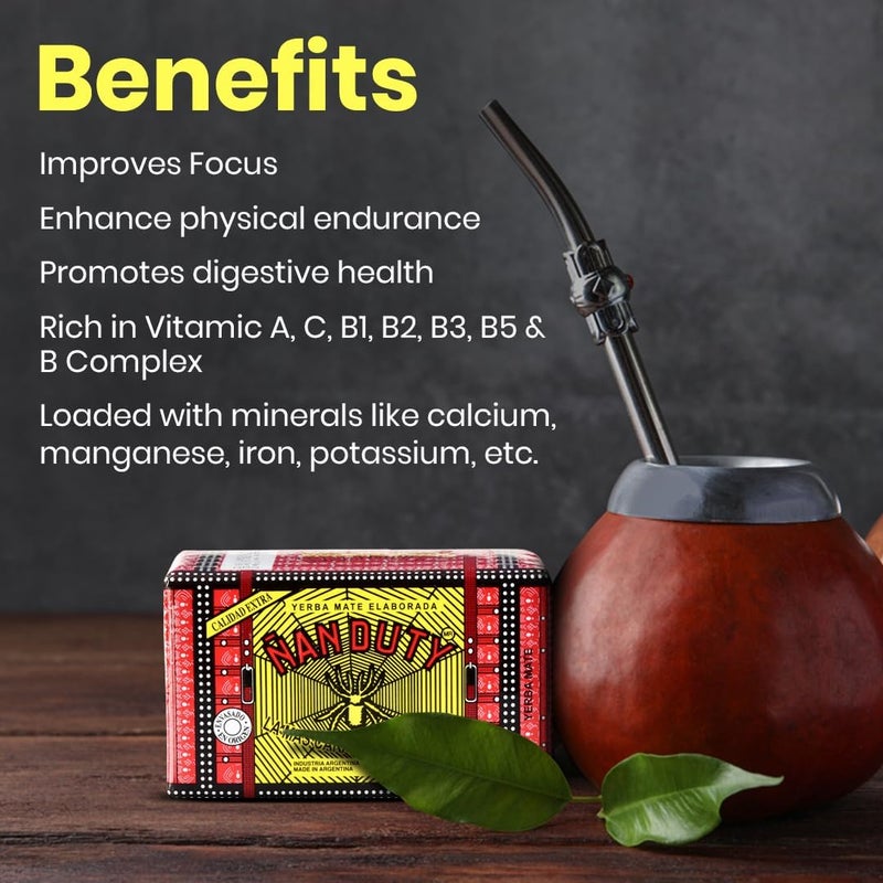 Yerba Mate NANDUTY Premium Yerba Mate 250 Gram, Herbs Energy-Boosting Organic Drink With Antioxidants, Vitamins, Made In Argentina - Image 2