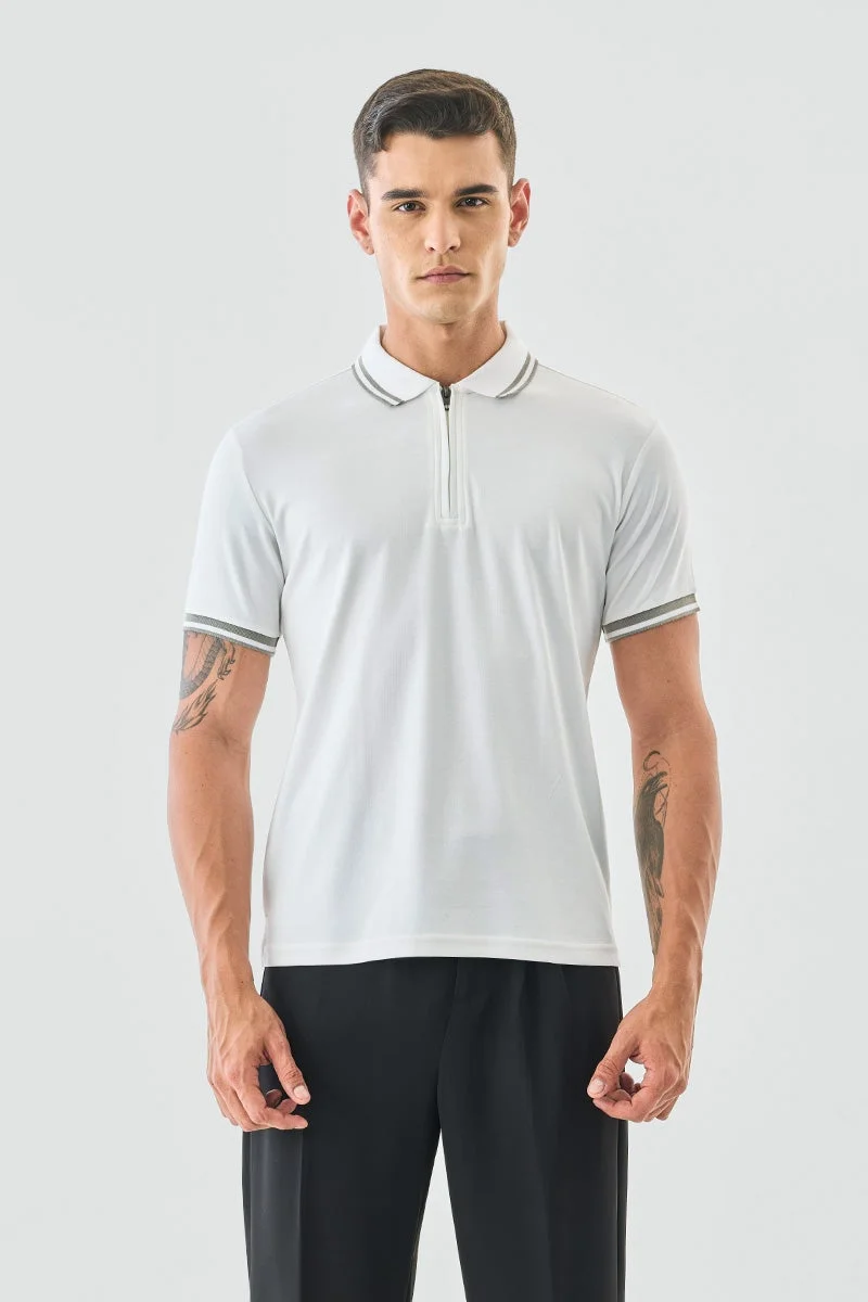 سنيتش White Solid Half Sleeve Slim Fit T-Shirt