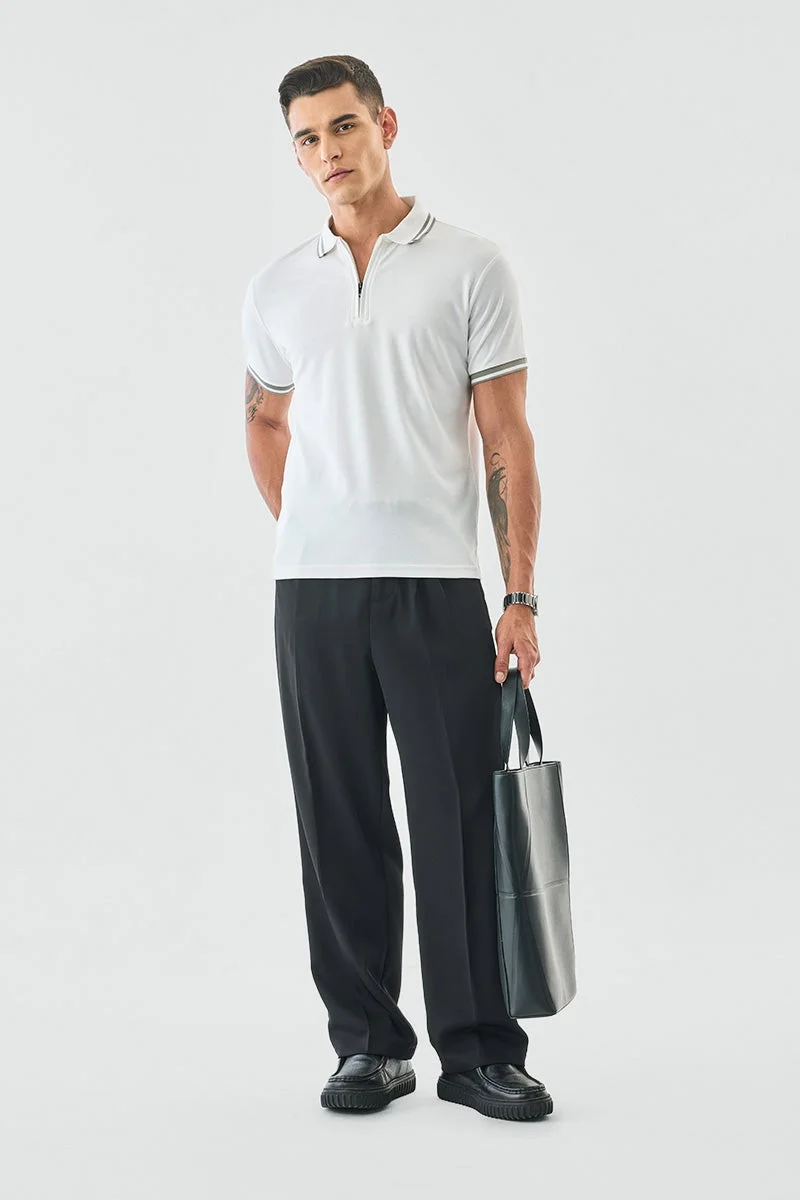 سنيتش White Solid Half Sleeve Slim Fit T-Shirt