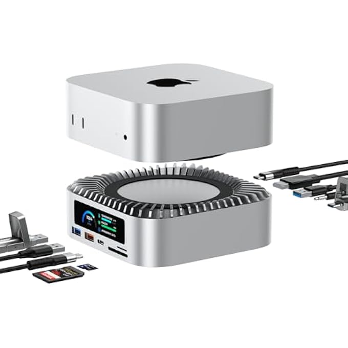 rayihni ALL-IN-ONE DOCK FOR MAC MINI M4 WITH SMART DISPLAYS, NVME/SATA SSD ENCLOSURE, 4K60HZ HDMI, 10G USB-A/C, 5G USB-A*2, USB-C CHARGING, SD/TF, AUDIO Â€“ MAC MINI M4 HUB &DOCKING STATION(2024) - Image 1