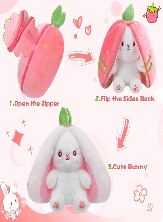 PUHUHP Reversible Strawberry Transformed Rabbit Plush Zipper Cuddle Stuffed, Turns Into Ears Rabbit Plushies Toy - Image 2