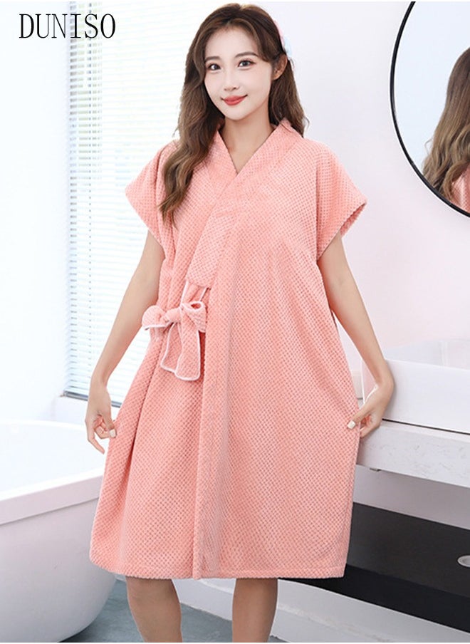 DUNISO - Women's Waffle Kimono Bathrobe Short Sleeve Sleepwear Spa Robe Nightwear Nightgown Women Water Bathrobe Bridesmaid Robes Dressing Gown Autumn Robe - Image 1