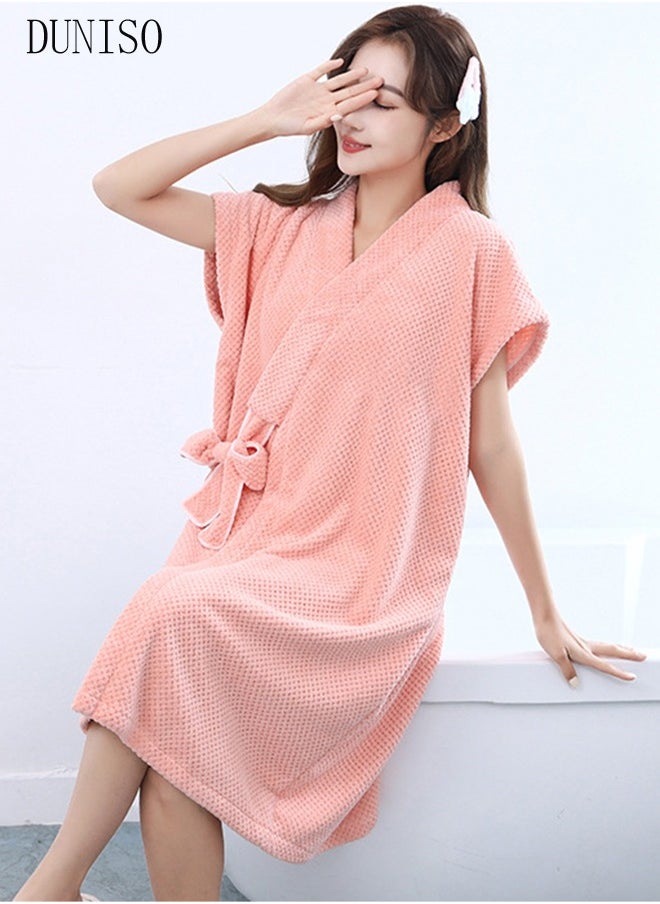 DUNISO - Women's Waffle Kimono Bathrobe Short Sleeve Sleepwear Spa Robe Nightwear Nightgown Women Water Bathrobe Bridesmaid Robes Dressing Gown Autumn Robe - Image 1