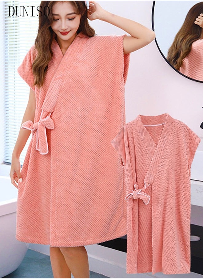 DUNISO - Women's Waffle Kimono Bathrobe Short Sleeve Sleepwear Spa Robe Nightwear Nightgown Women Water Bathrobe Bridesmaid Robes Dressing Gown Autumn Robe - Image 1