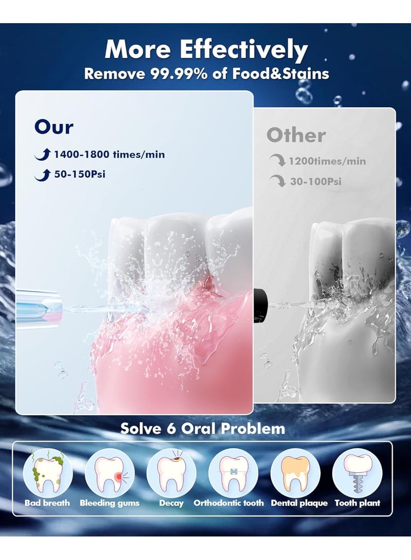 WAFLOO Cordless Water Flosser Dental Teeth Cleaner with 6 Flossing Tips, 5 Modes 300ML Larger Tank IPX7 Waterproof Portable Rechargeable Water Flosser Dental Oral Irrigator for Home and Travel, Black - Image 3