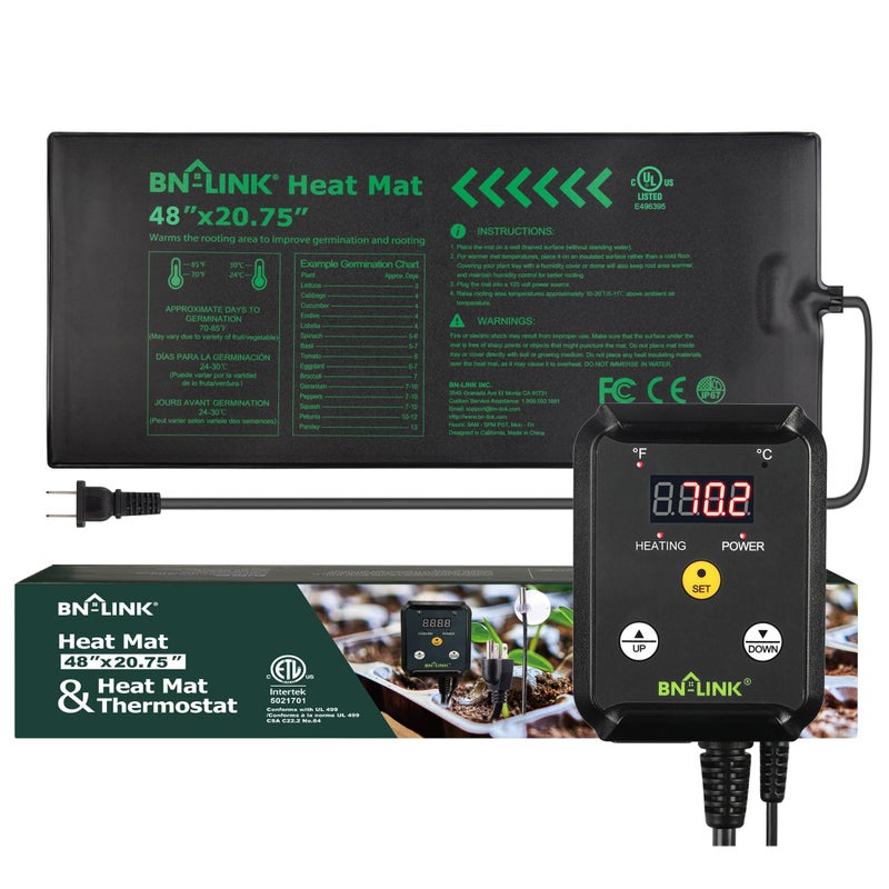 BN-LINK Seedling Heat Mat Heating Pad 48" x 20.75" with Digital Thermostat Controller Combo Set Waterproof for Indoor Seed Starting and Plant Germination - Image 1