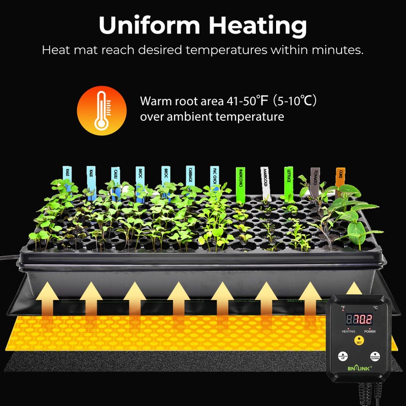 BN-LINK Seedling Heat Mat Heating Pad 48" x 20.75" with Digital Thermostat Controller Combo Set Waterproof for Indoor Seed Starting and Plant Germination - Image 3
