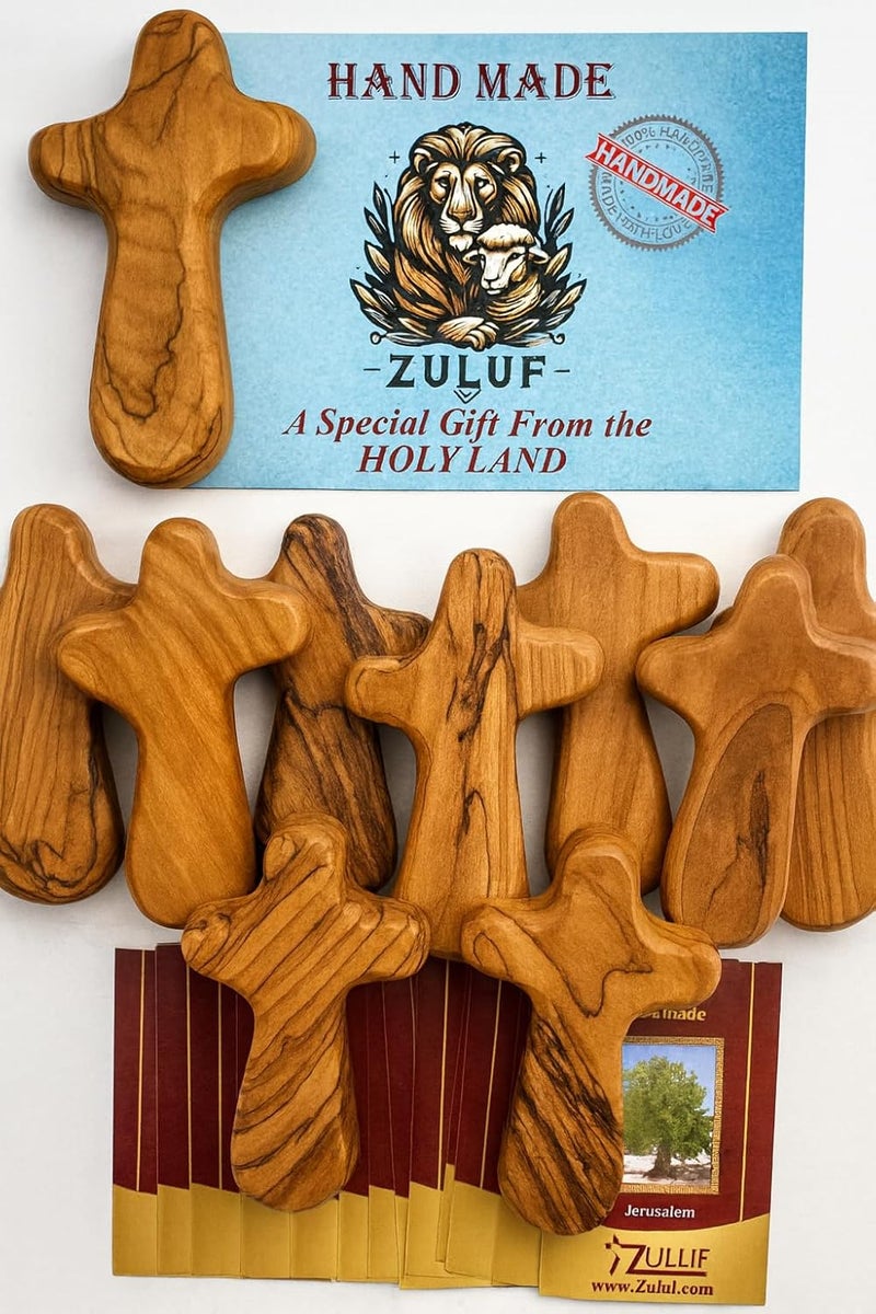 Zuluf Set of 10 Olive Wood Crosses from Bethlehem 42 107cm  Hand Held Cross  Pocket Cross for Men  Prayer Crosses to Hold  Wooden Prayer Item for Hand CRS101 - Image 5
