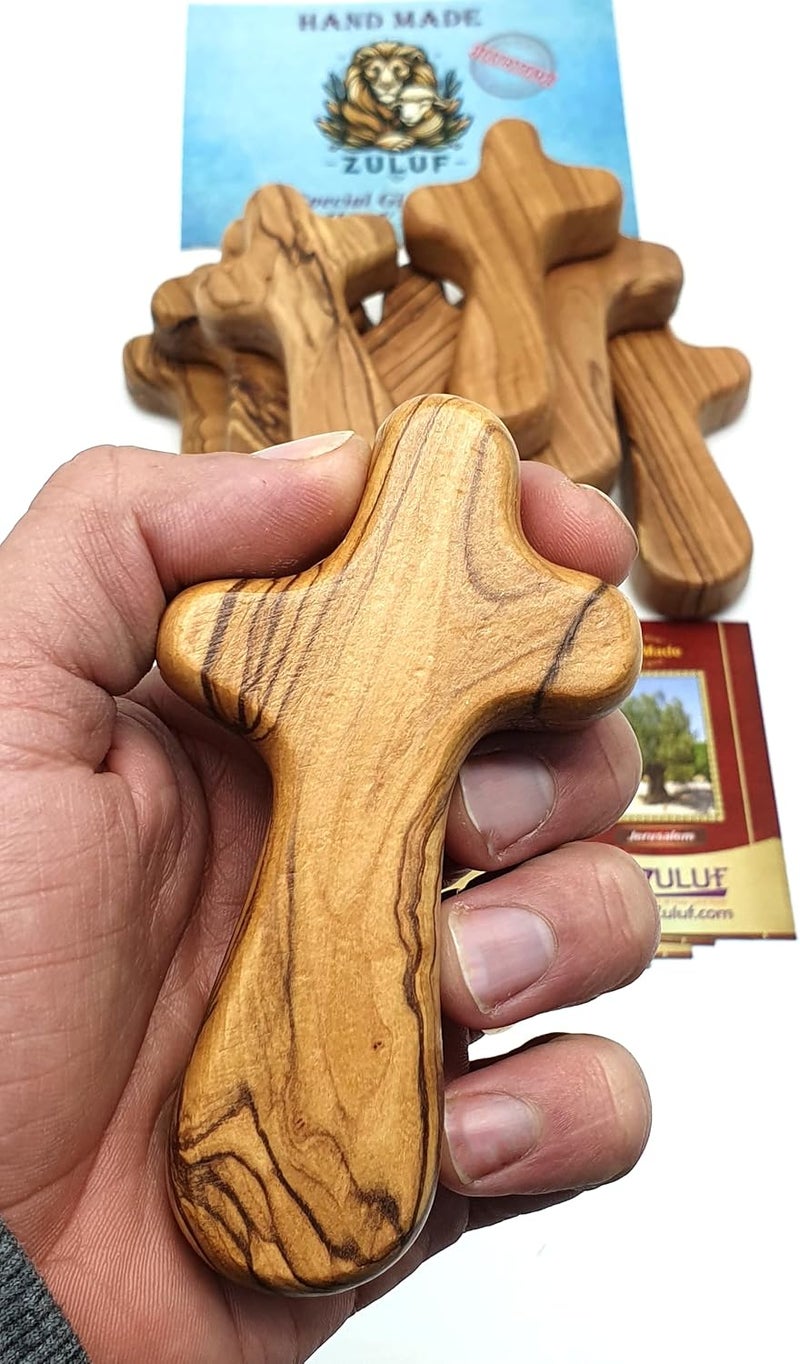 Zuluf Set of 10 Olive Wood Crosses from Bethlehem 42 107cm  Hand Held Cross  Pocket Cross for Men  Prayer Crosses to Hold  Wooden Prayer Item for Hand CRS101 - Image 4