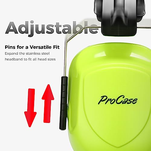 ProCase NRR 28dB Noise Reduction Ear Muffs Foldable Adjustable Passive Noise Cancelling Headphones for Adults Kids Autism Hearing Protection for Shooting Construction Mowing Studying Neonyellow - Image 3