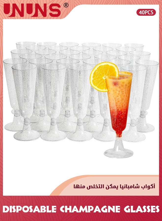 UNUNS 40 Premium Plastic Champagne Flutes,Silver Glitter 5oz - Reusable Champagne Glasses,Cocktail Glasses,Mimosa Glasses For Cocktails,Dessert For Parties,Weddings - Image 1