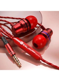 Red And Blue Ring Metal Headphones Universal Subwoofer In-ear Microphone Headphones For OPPOvivo Huawei Xiaomi Apple-Color:3.5 Interface Metal Red Bag