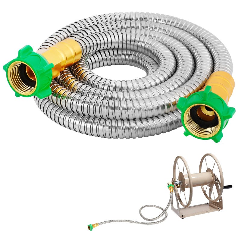 Beeplove Female to Female Leader Hose for Hoses Reel 10ft Metal Leakproof Short Garden Hose Connector Heavy Duty 304 Stainless Steel Flexible Water Pipe for Outdoor Garden Watering Car Pet Cleaning - Image 2