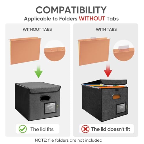 BALEINE File Organizer Box with Lid, Collapsible File Folder Organizer with Plastic Slide, Hanging File Folder Box for Office Document Storage (2 Pack, Black) - Image 5