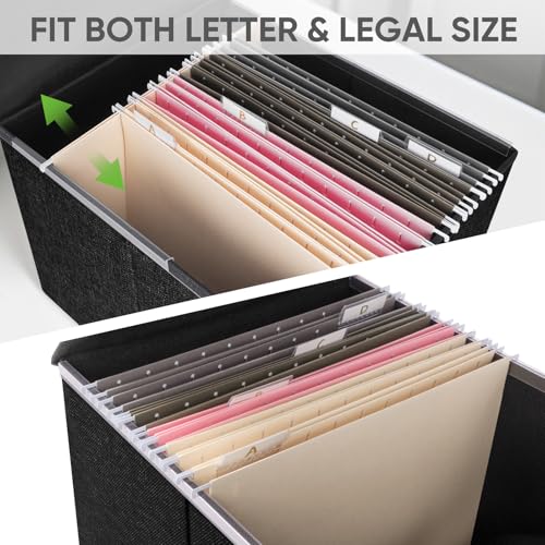 BALEINE File Organizer Box with Lid, Collapsible File Folder Organizer with Plastic Slide, Hanging File Folder Box for Office Document Storage (2 Pack, Black) - Image 3