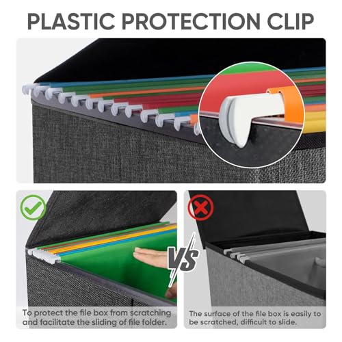 BALEINE File Organizer Box with Lid, Collapsible File Folder Organizer with Plastic Slide, Hanging File Folder Box for Office Document Storage (2 Pack, Black) - Image 4