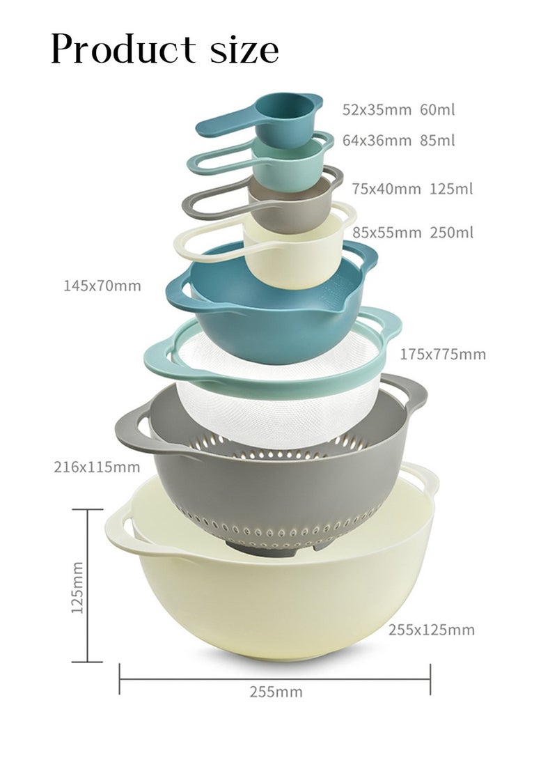 8PCS Nesting Mixing Bowl Set for Baking and Cooking 4 Measuring Cups with Handles 2 Mixing Bowls 1 Colander and 1 Sifter Kitchen Baking Gadgets Colourful - Image 2