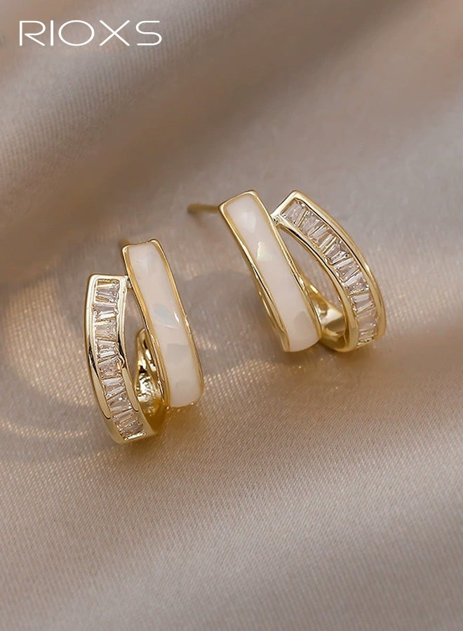 RIOXS Gold Open Hoop Earrings for Women - Hypoallergenic Cubic Zirconia Chunky Loop Earrings for Sensitive Ears - Double Hoops Earrings for Women Fashion - Image 1