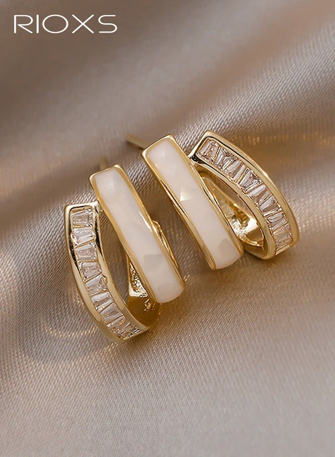 RIOXS Gold Open Hoop Earrings for Women - Hypoallergenic Cubic Zirconia Chunky Loop Earrings for Sensitive Ears - Double Hoops Earrings for Women Fashion - Image 2