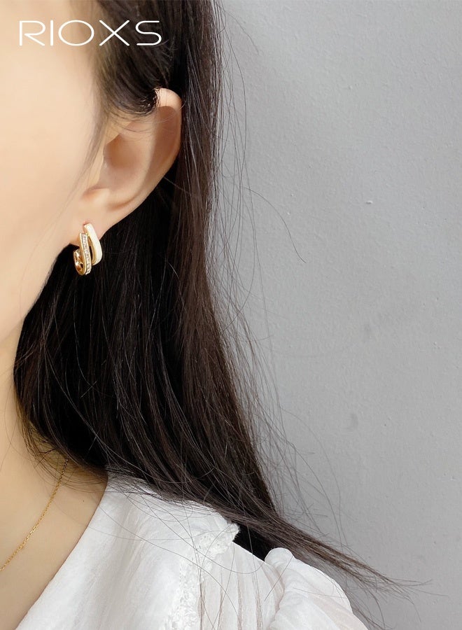 RIOXS Gold Open Hoop Earrings for Women - Hypoallergenic Cubic Zirconia Chunky Loop Earrings for Sensitive Ears - Double Hoops Earrings for Women Fashion - Image 3